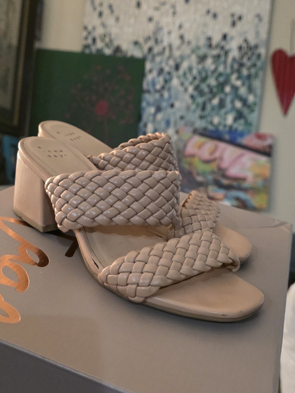 a new day Braided Double-Strap Block Heel Sandals - Beige
